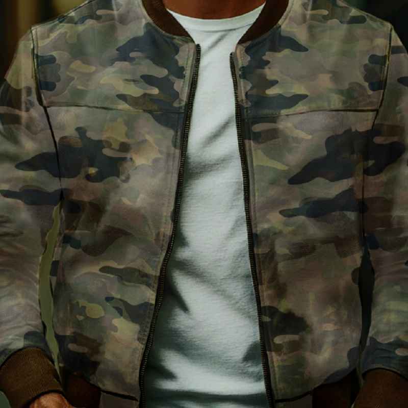 Heren Casual Leren Jas in Camouflage 26324545F