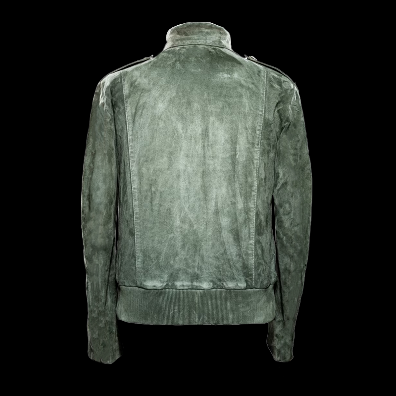 Heren retro jack met rits en borstzak van suède 01953047Z