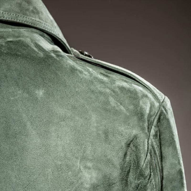 Heren retro jack met rits en borstzak van suède 01953047Z