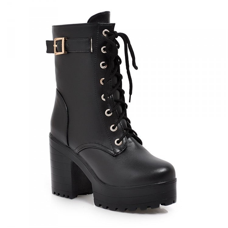 Lena - Stevige veterschoenen met gesp en profielzool