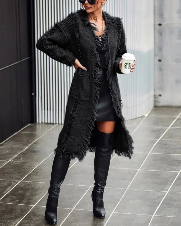 Mia™ Gezellige gebreide cardigan met franjes