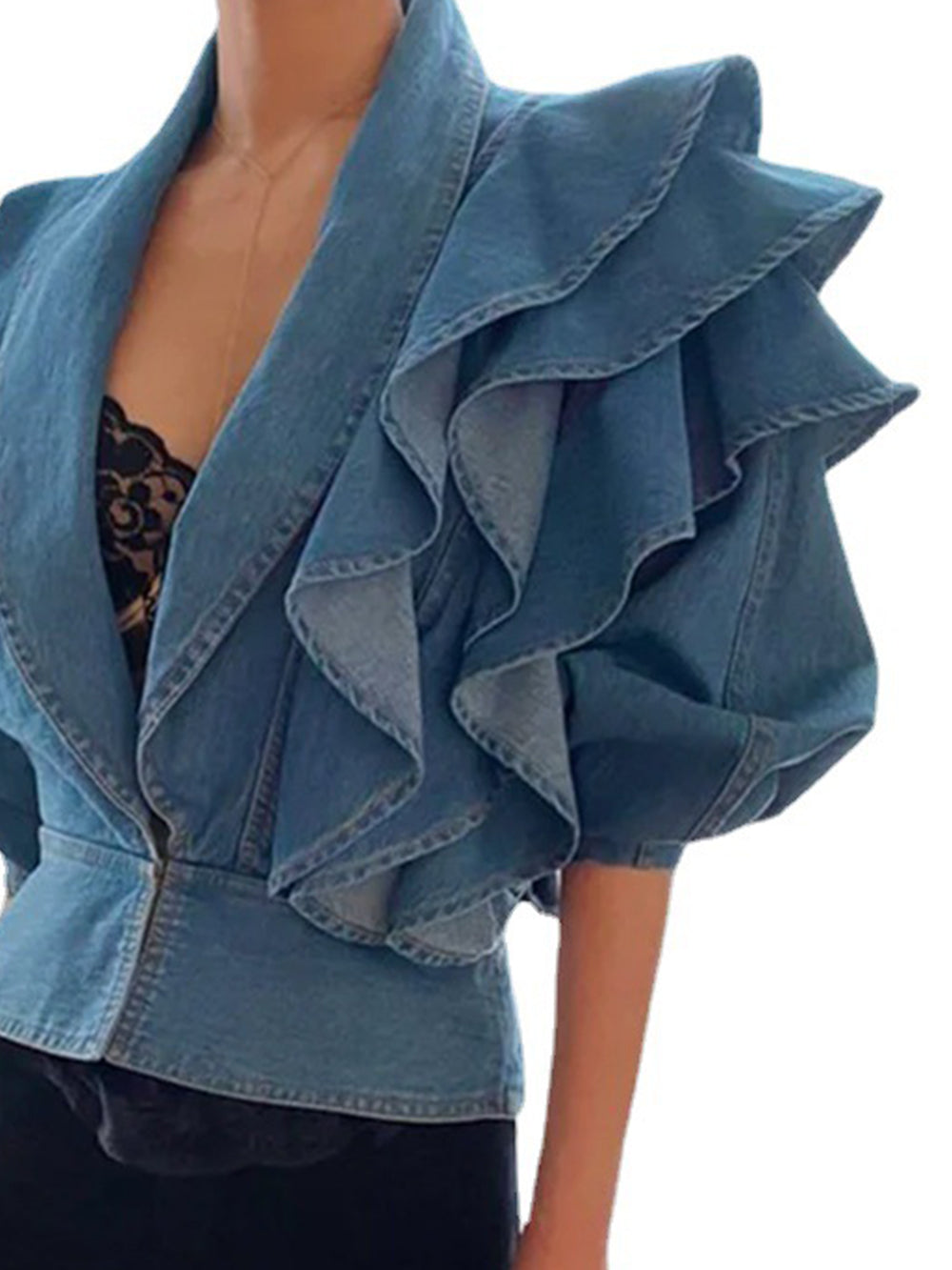 Oranji ® | Elegance | Geplooide bomber-denimblouses