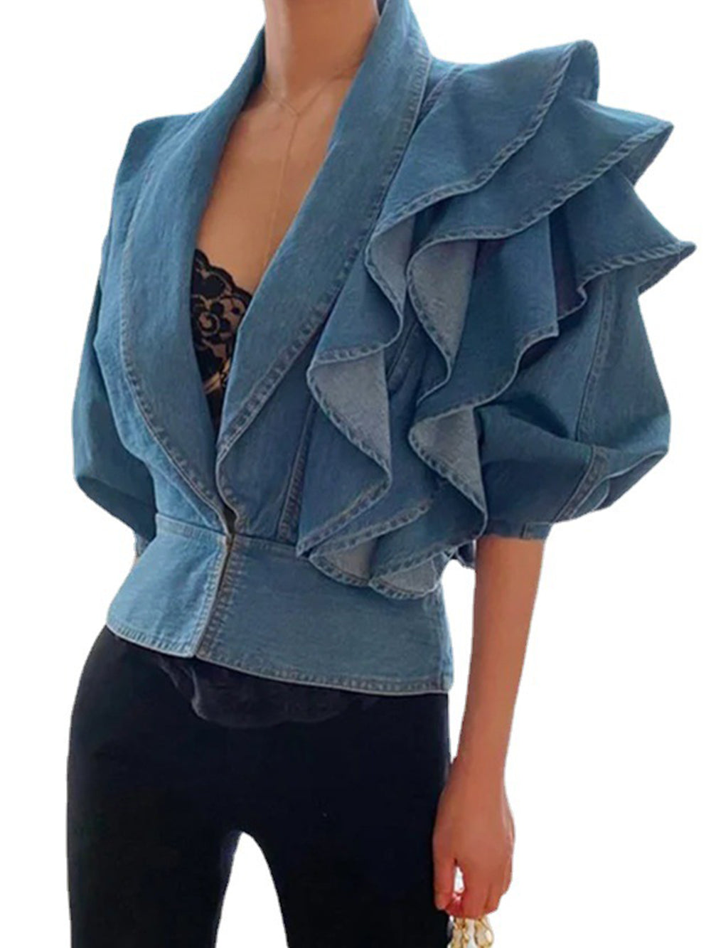 Oranji ® | Elegance | Geplooide bomber-denimblouses