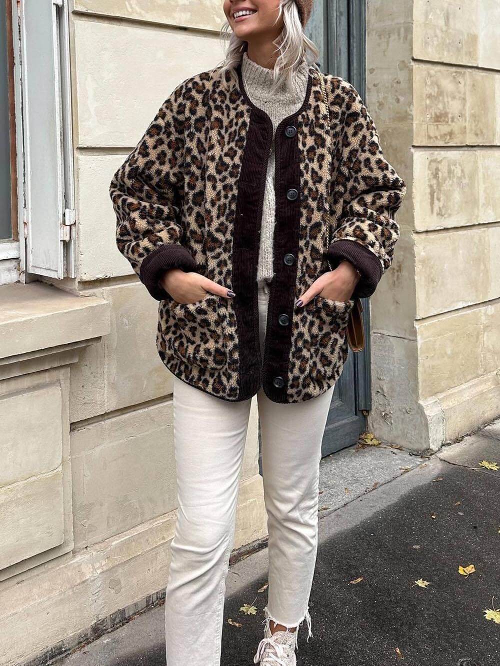 Oranji ® | Casual losse luipaardprint lange mouwen jas