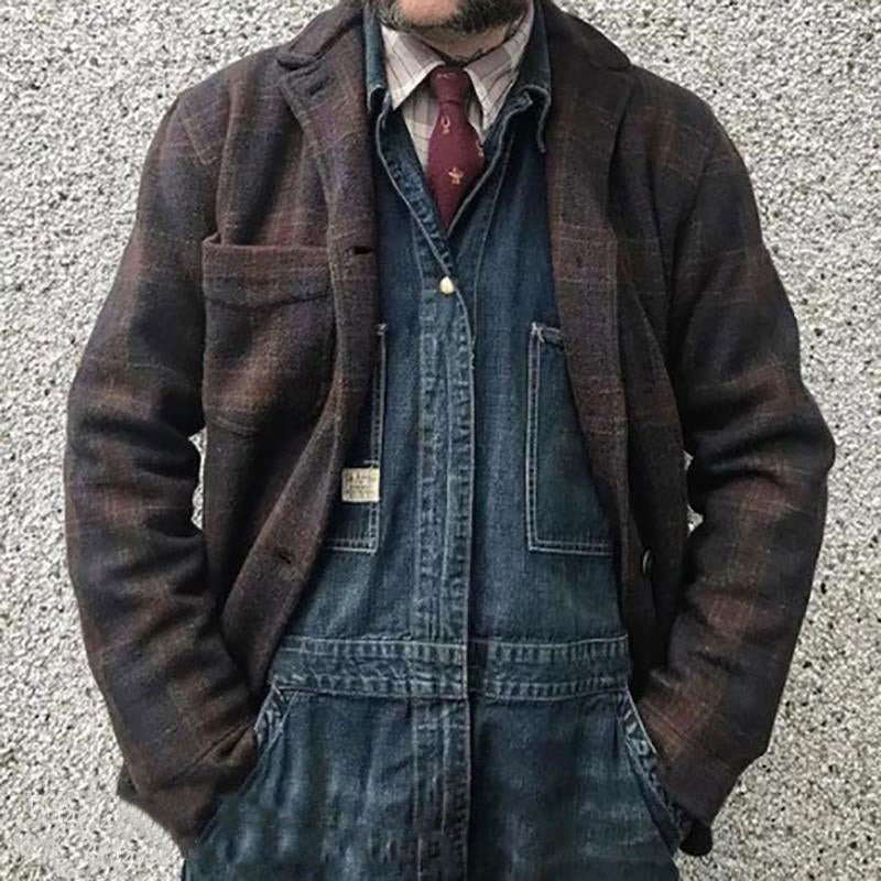 Heren Losse Retro Ruitjas met Kleppen 84918520X