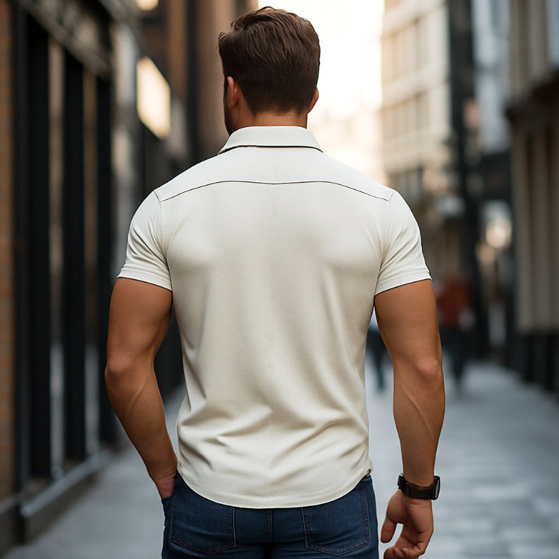 Heren Casual Premium Katoenen Korte Mouwen Shirt met Contrasterende Afwerking en Revers MTA0842E7M