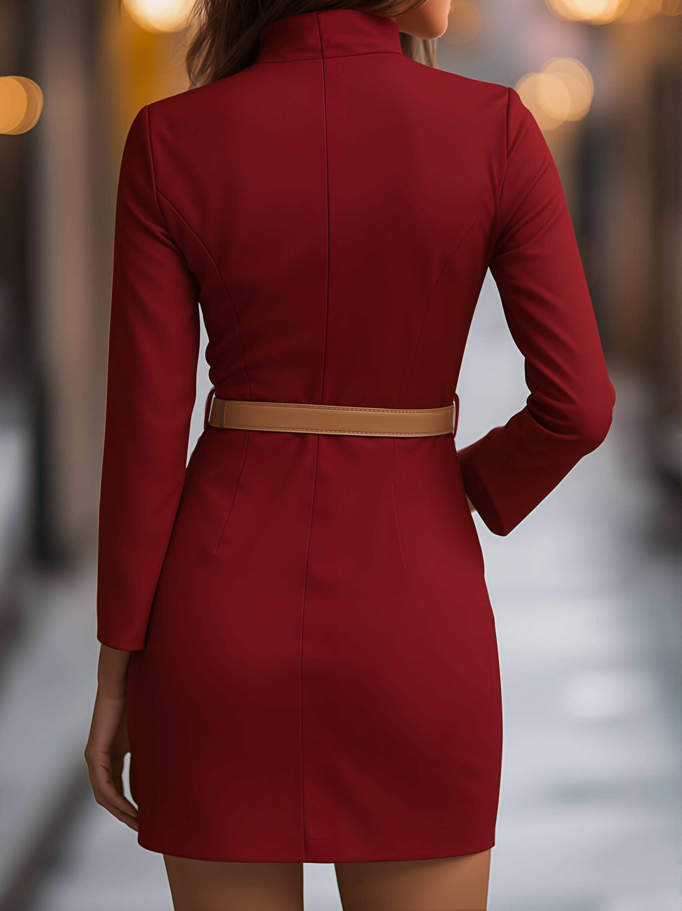 Elegante Witte Mandarin Kraag Jurk met Riem Ontwerp