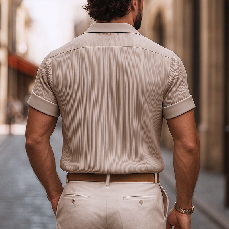 Heren satijnen shirt met geplooide kraag en korte mouwen MTA0317G0Z