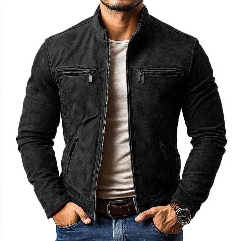 Heren klassieke casual slim fit jas met rits, meerdere zakken en een suède kraag 21868311K
