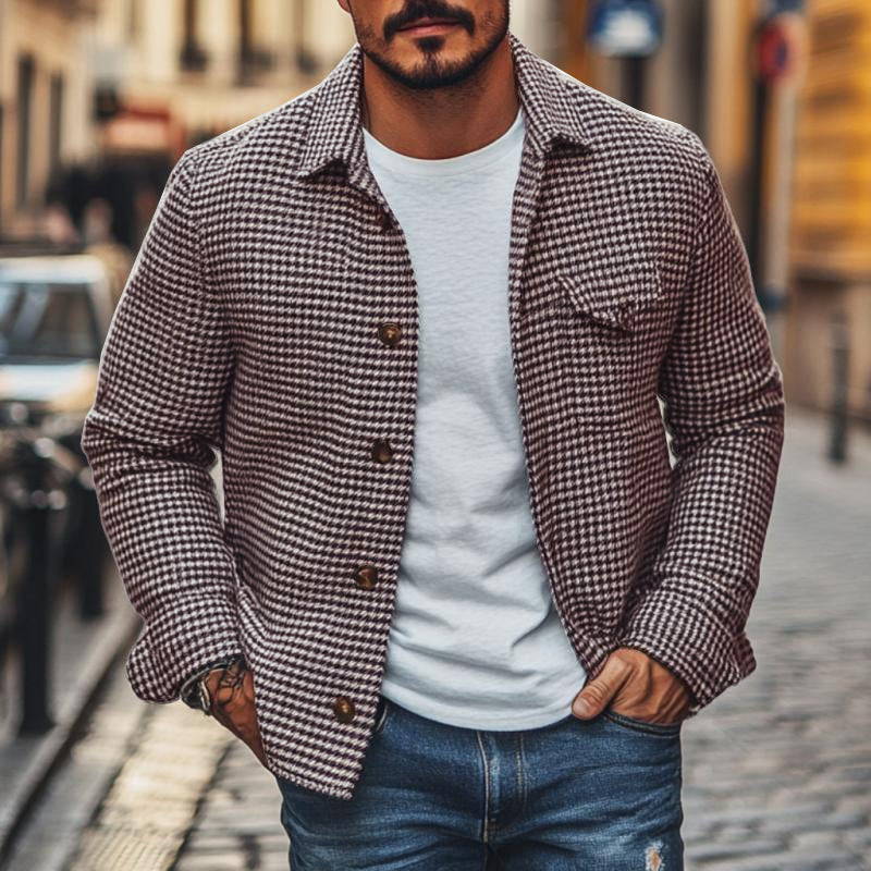 Heren Vintage Houndstooth Overhemdjasje met Revers 85588306M