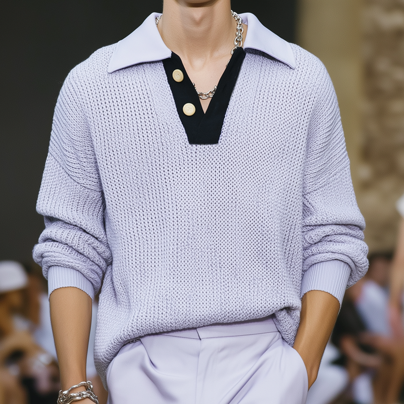 Heren klassieke, casual, losse trui met V-hals MTA2939H5U