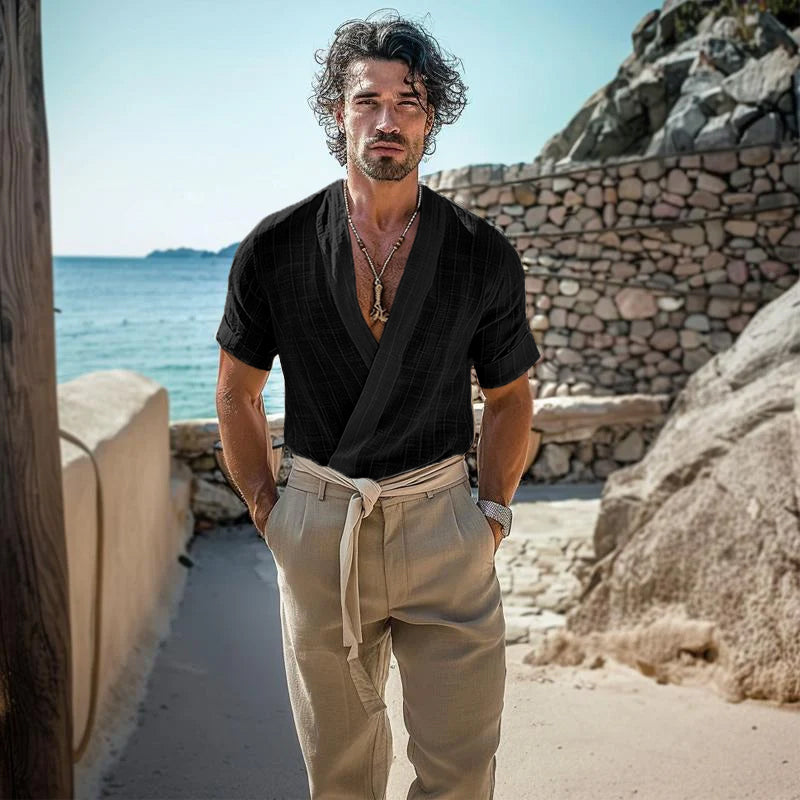 Heren T-shirt met korte mouwen in retrostijl, ronde hals, ruwe afwerking 58726427Y