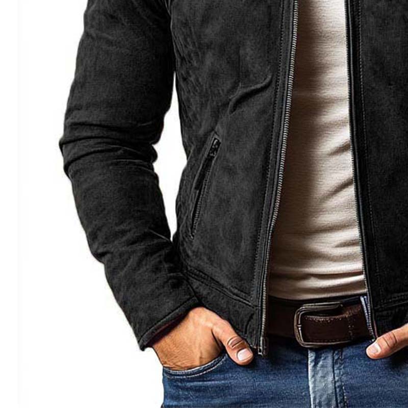 Heren klassieke casual slim fit jas met rits, meerdere zakken en een suède kraag 21868311K