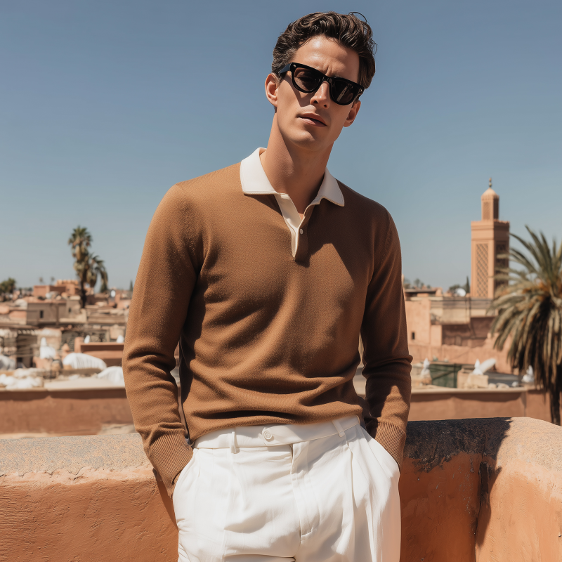 Heren Vintage Elegante Kleurige Polo T-shirt Slim Fit met Lange Mouwen MTA0130H3M