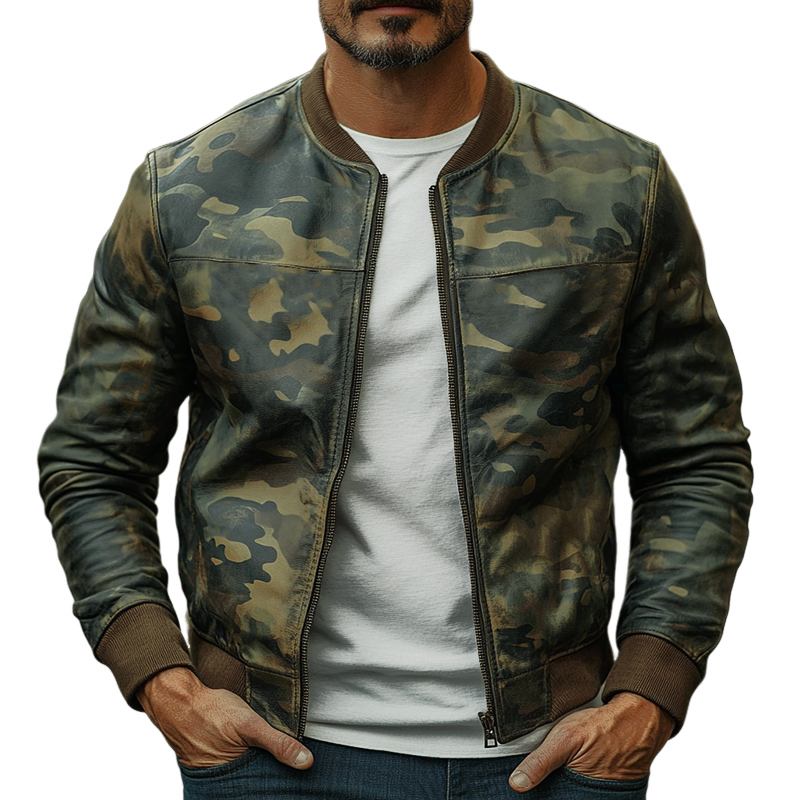 Heren Casual Leren Jas in Camouflage 26324545F