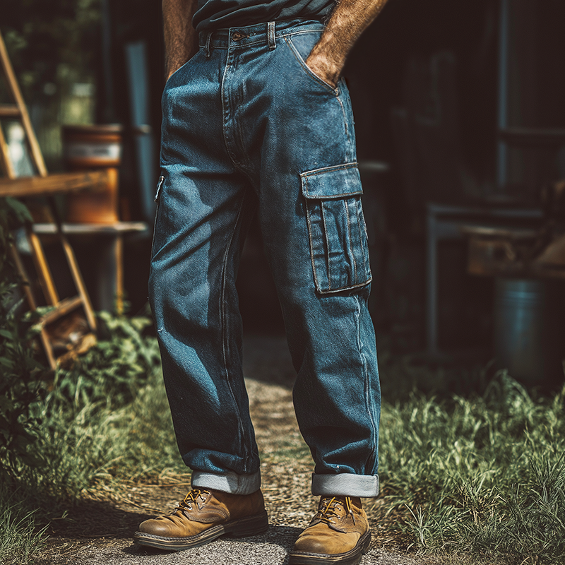 Heren Retro Casual Gewassen Versleten Jeans Cargo Broek voor Buiten MTA3186G1TO