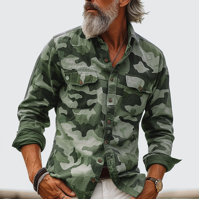 Heren camouflage cargo shirt met flap en borstzak 72098909Z