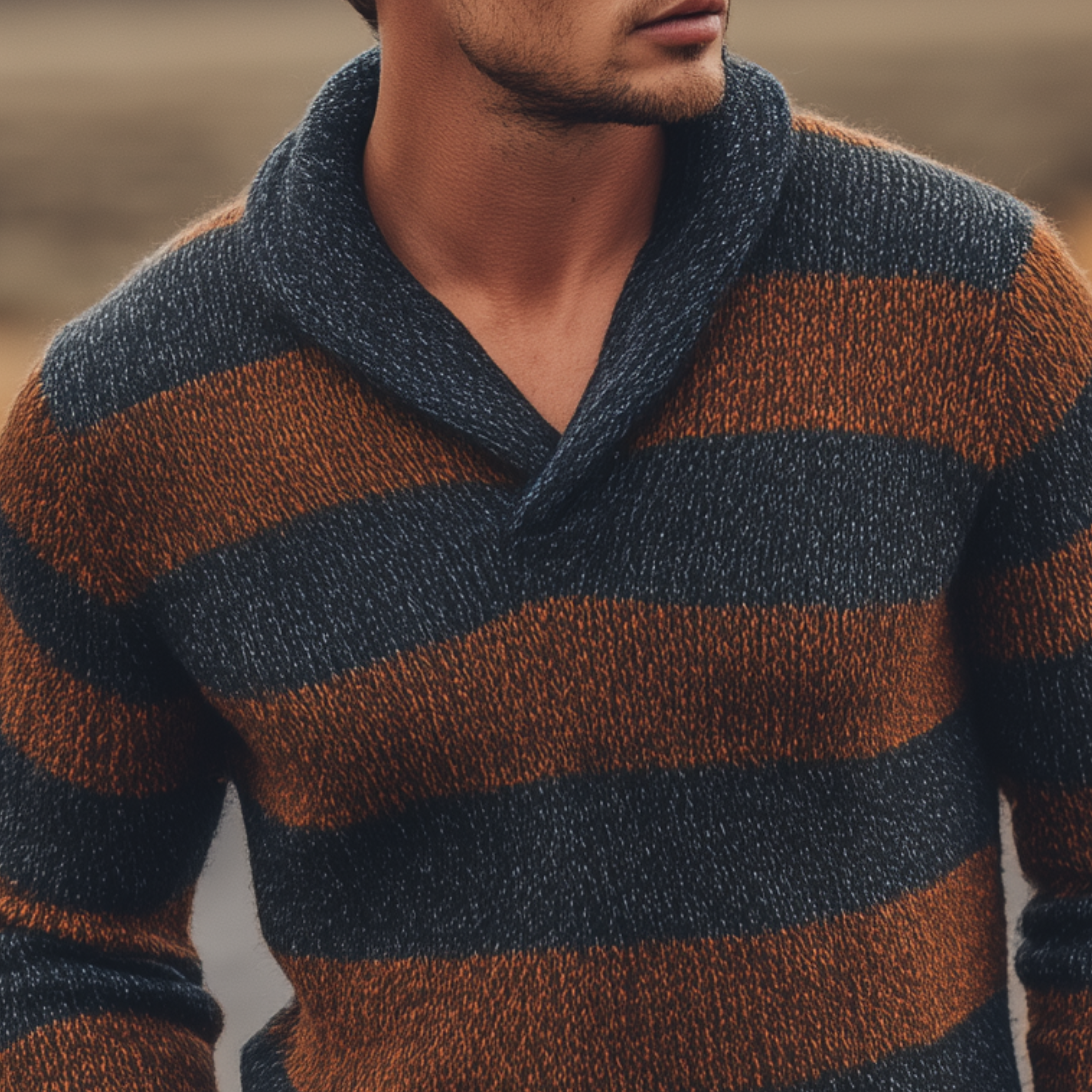 Heren klassieke casual trui met V-hals in contrasterende strepen, slim-fit MTA3077H8K