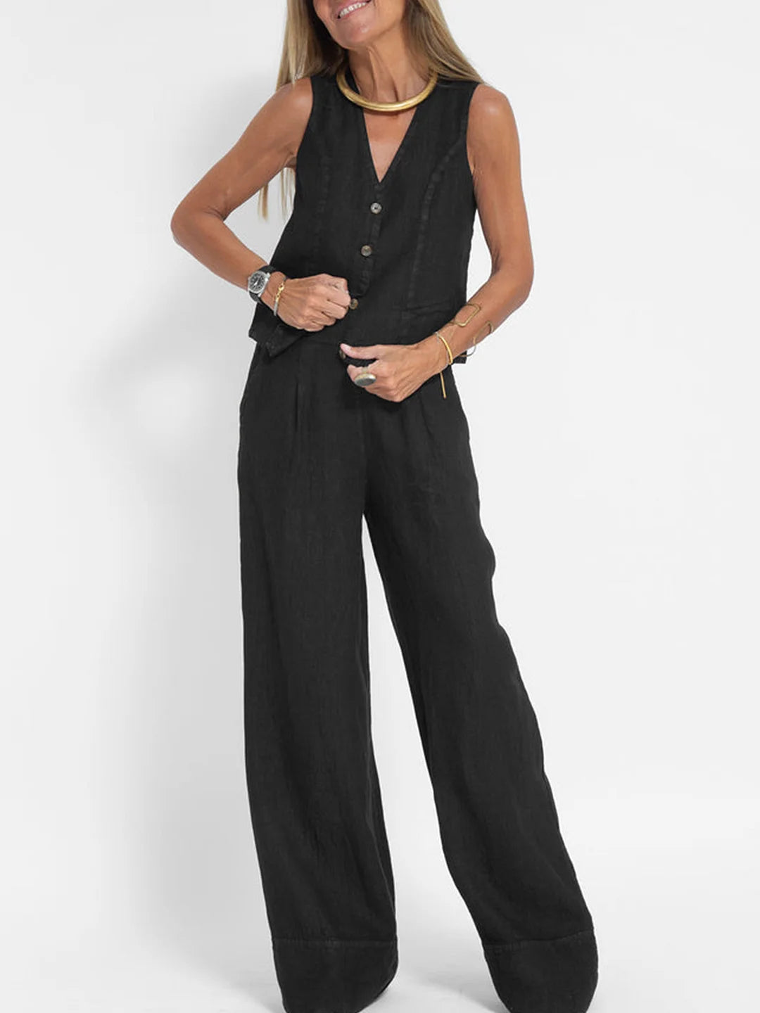 Oranji ® | Aira - Knoopvest & Wijde Broek Set