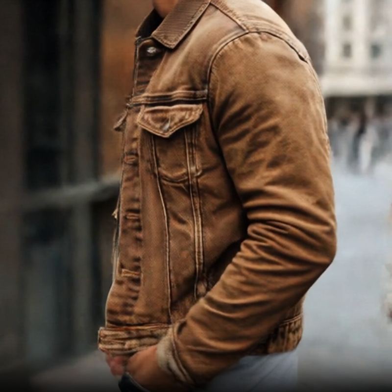 Heren vintage casual spijkerjack in effen kleur 80646611K