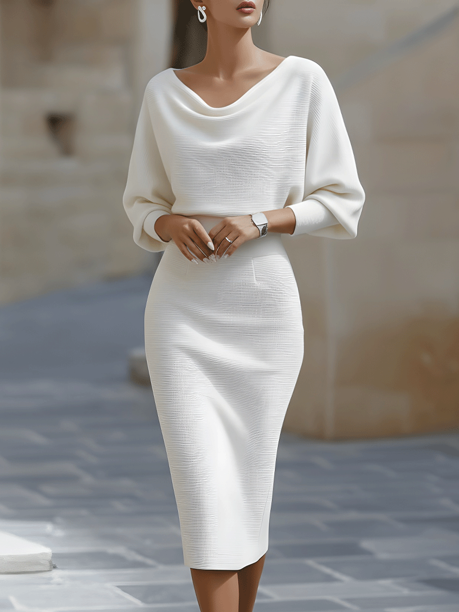 Witte Gelaagde Batwing Midi Jurk