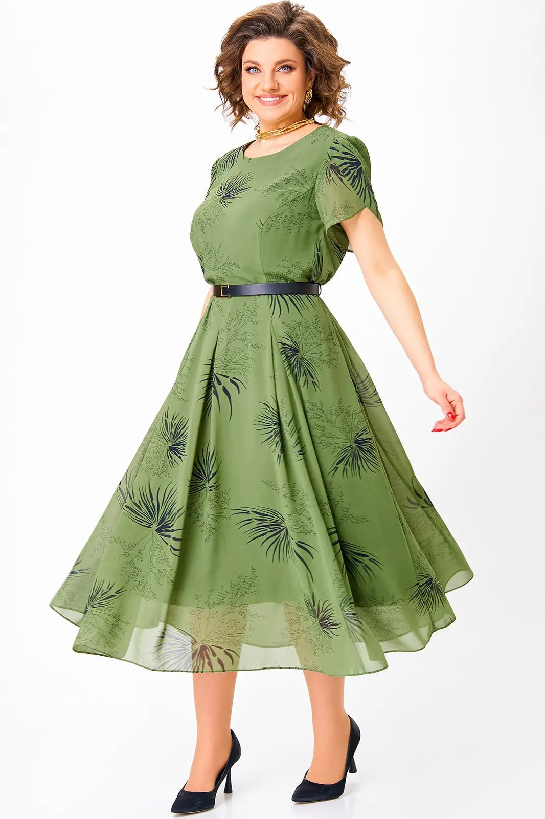 Jolanta | Elegante Midi-jurk van Chiffon met Bloemenpatroon