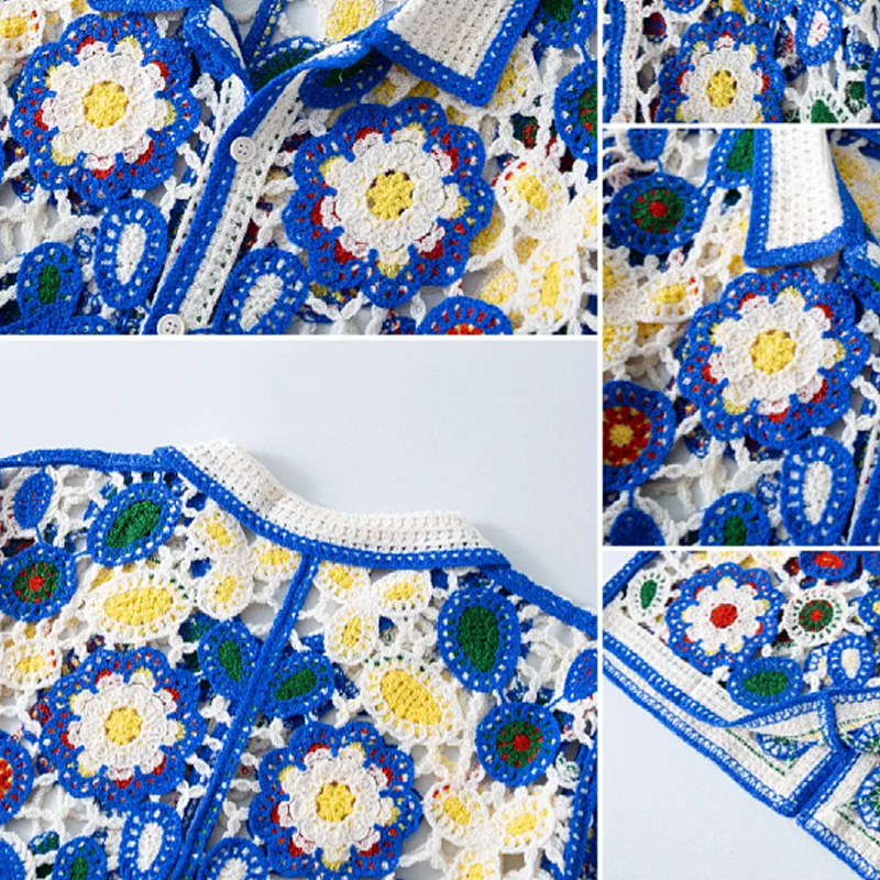 Heren gebreide bloemen jacquard shirt met korte mouwen MTA0556F8X