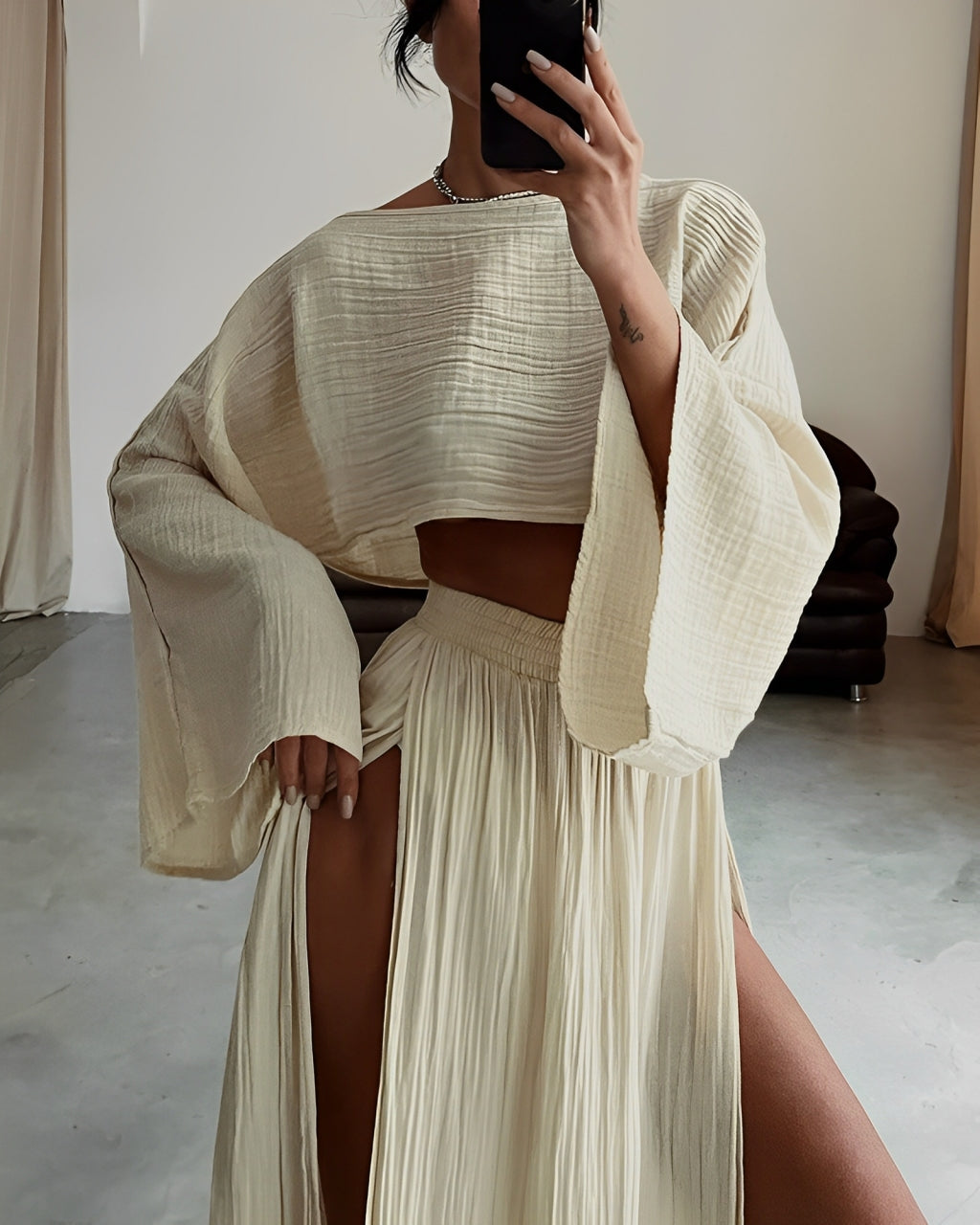 Oranji ® | Sara | Chic Slit linen two-piece set