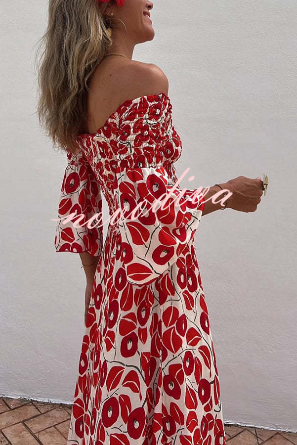 Zomer Maxi Jurk met Bloemenpatroon en Ontblote Schouders