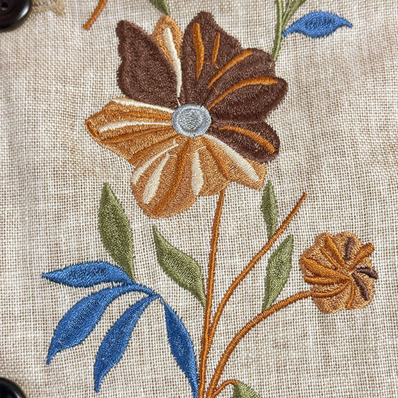 【24-uurs verzending】Heren Casual Linnen Jacket met Borduursel, Staande Kraag en Knopen Sluiting Slim Fit 48687422M