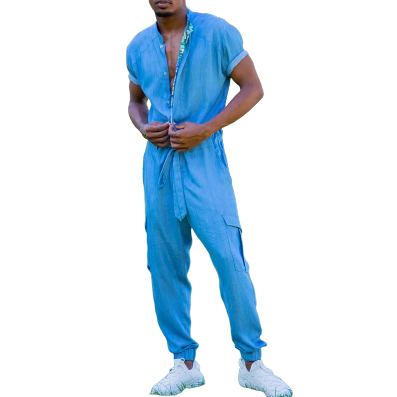 Heren Casual Jumpsuit met Korte Mouwen en Ronde Hals MTA1160F3X