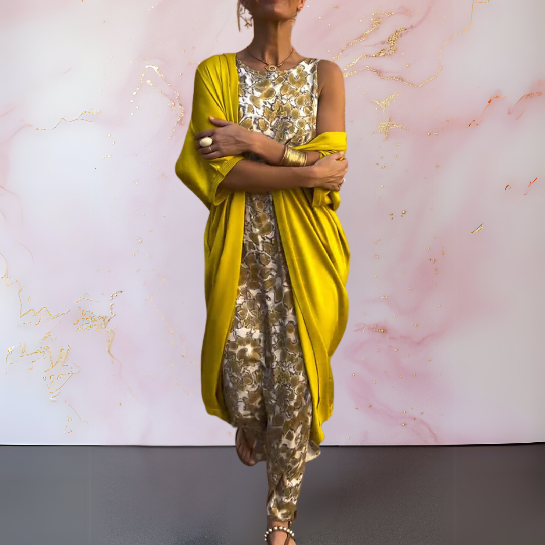 Bożena | Elegante Lange Jurk met bijpassende Cardigan