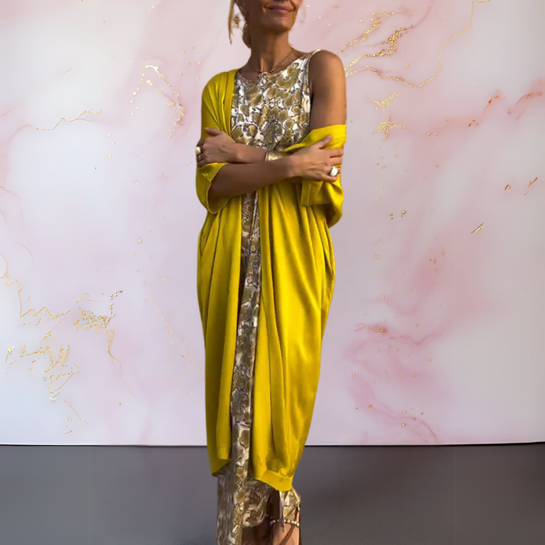 Bożena | Elegante Lange Jurk met bijpassende Cardigan