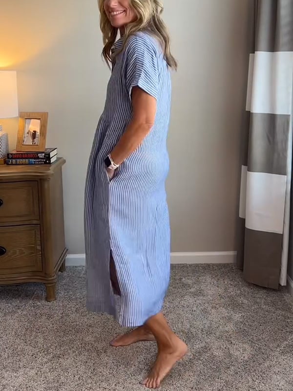 Malina | Gestreepte overhemdjurk met kleppen en knopen, met functionele zakken