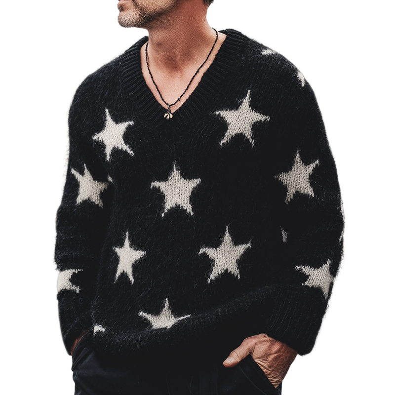 Heren Casual V-Hals Trui met Sterren MTA2832H2U