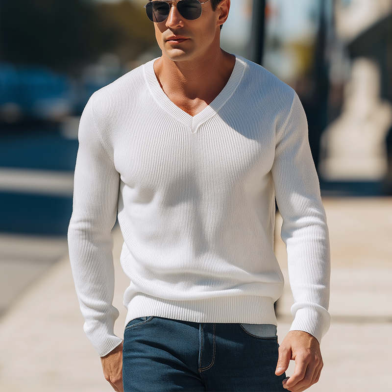 Mannelijke Eenvoudige Trui van Gebreid Materiaal in Effen Kleur MTA1158H7P