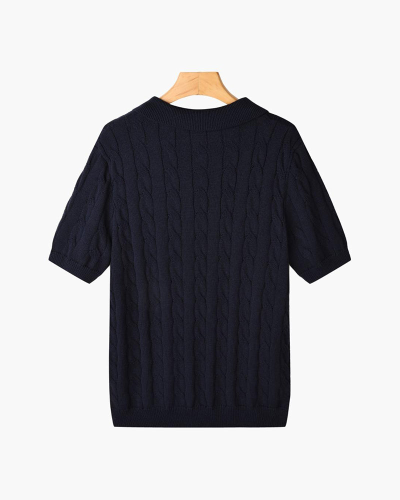 FLORENCE Polo Sweater met Vlechtpatroon