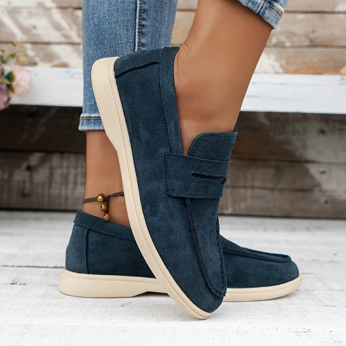 Donkerblauwe suède loafers - Elegante en comfortabele dames instappers