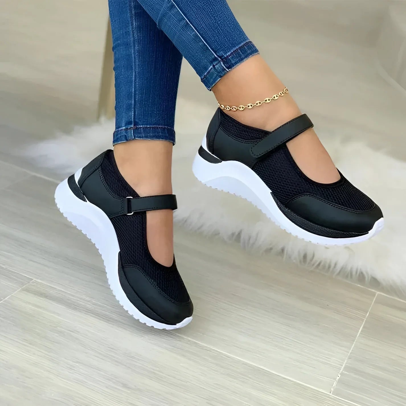 Dames Ademend Mary Jane Sneakers - Lichte Roze-Grijze Schoenen voor Dagelijks Gebruik
