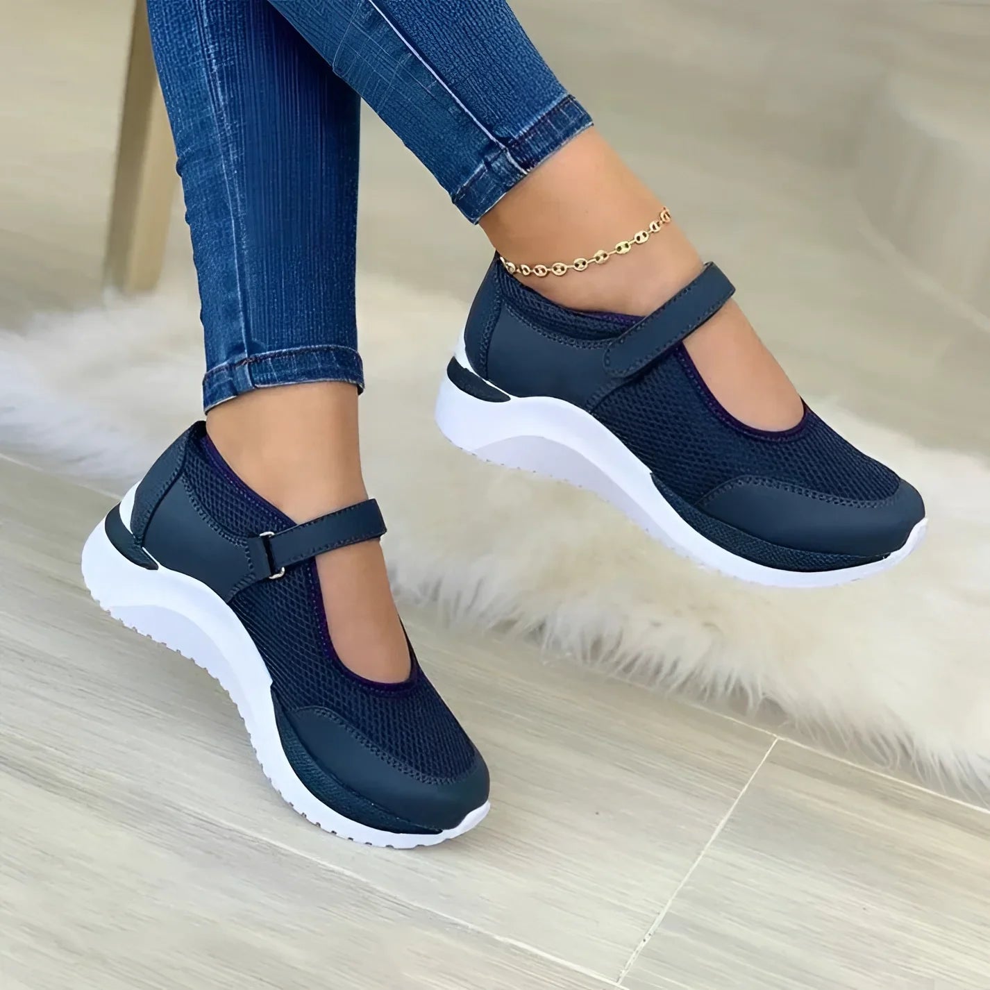 Dames Ademend Mary Jane Sneakers - Lichte Roze-Grijze Schoenen voor Dagelijks Gebruik