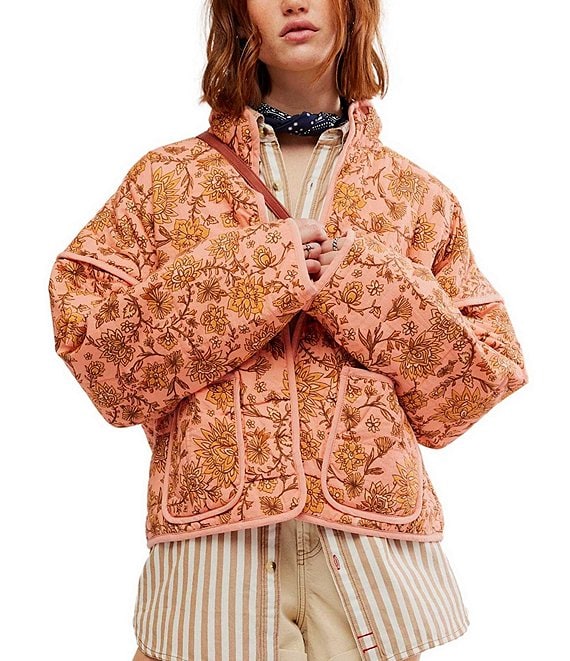 Oranji ® | Jas met patchwork en bloemenprint en staande kraag