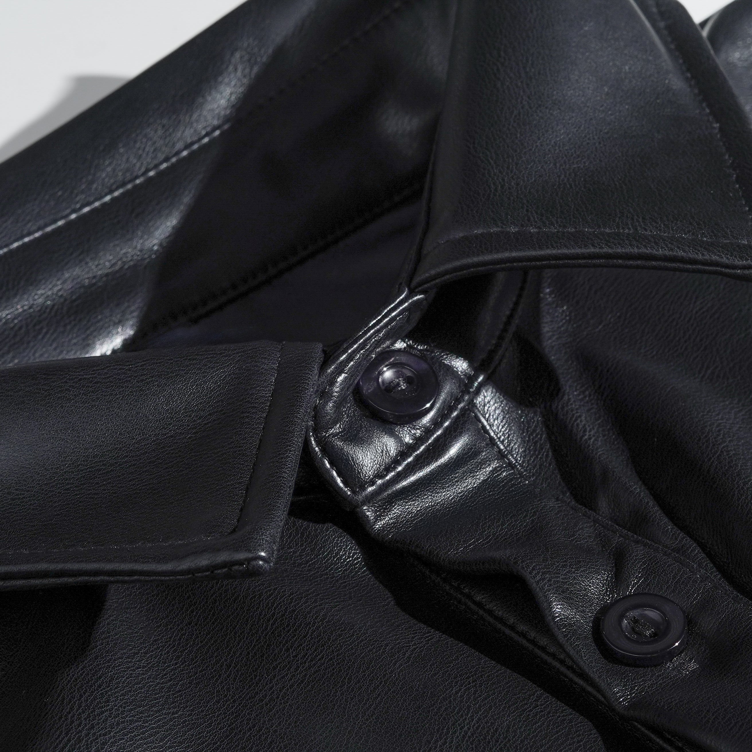 Heren Klassieke Casual Slim Fit Leren Overhemd met Lange Mouwen 79897850K