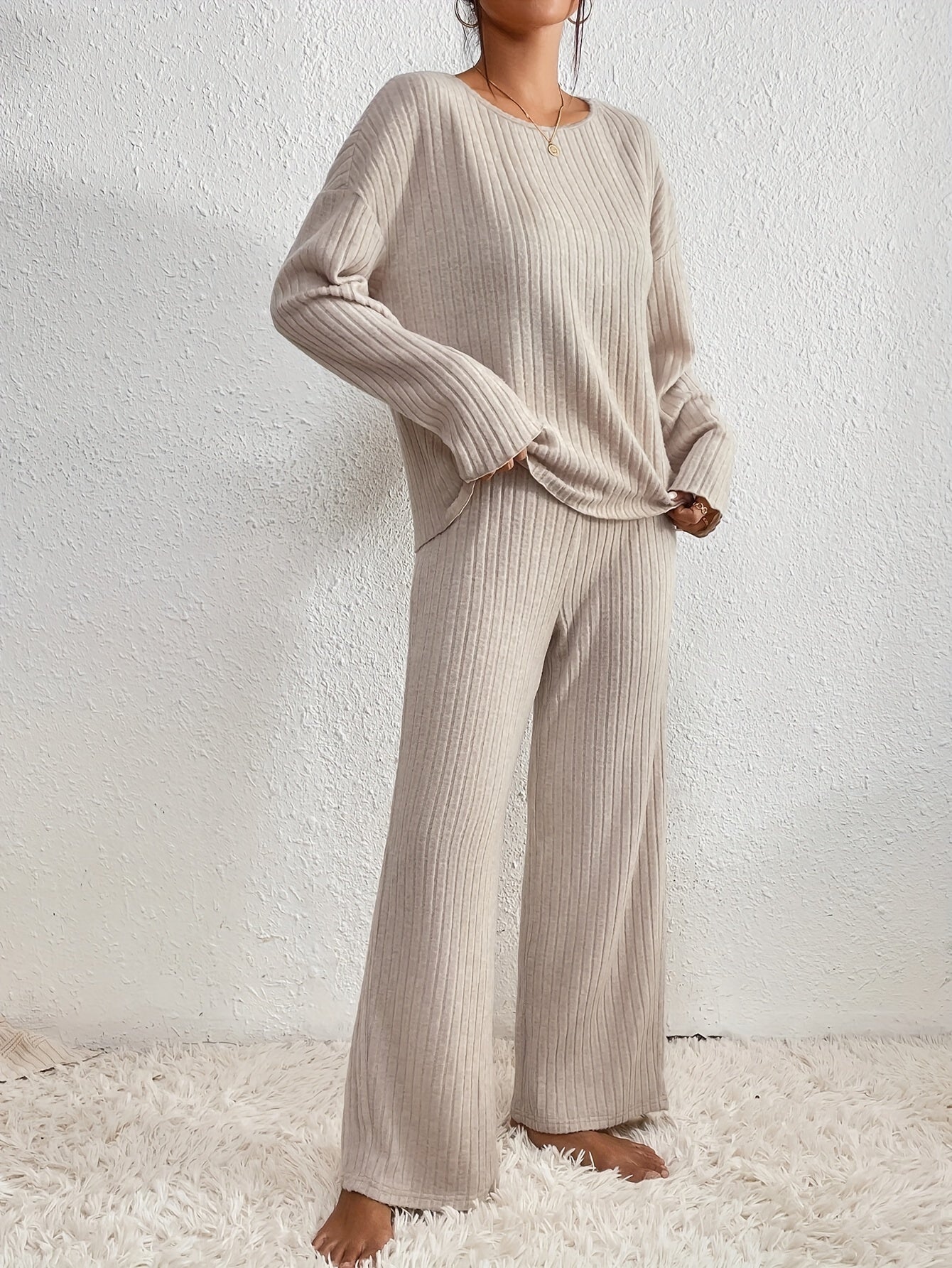 Oranji ® | Kiara - Stijlvolle geribbelde trui straight leg dames set
