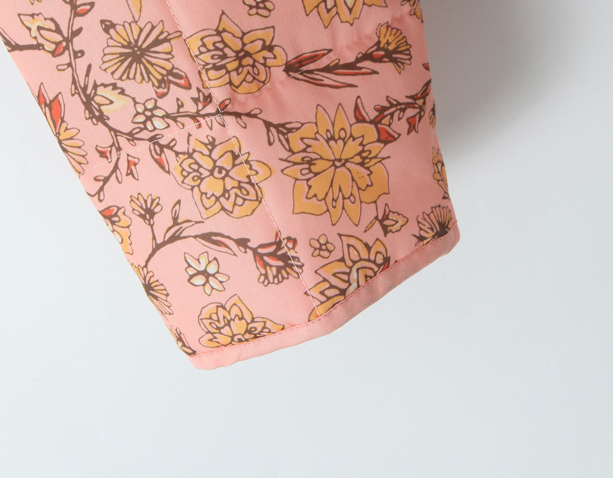 Oranji ® | Jas met patchwork en bloemenprint en staande kraag