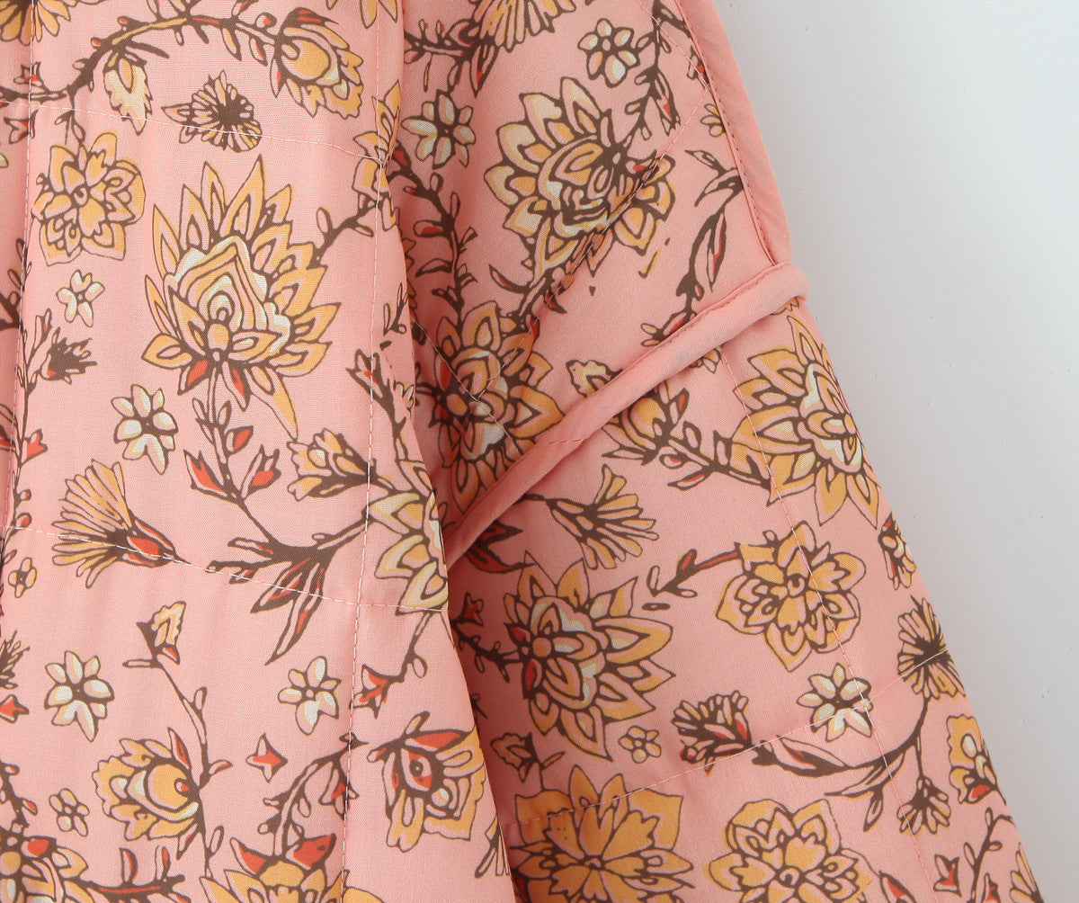 Oranji ® | Jas met patchwork en bloemenprint en staande kraag