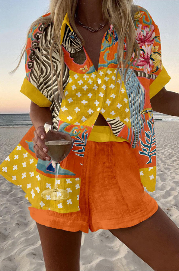 Norellia™ | Korte Linnen Set met Stippen