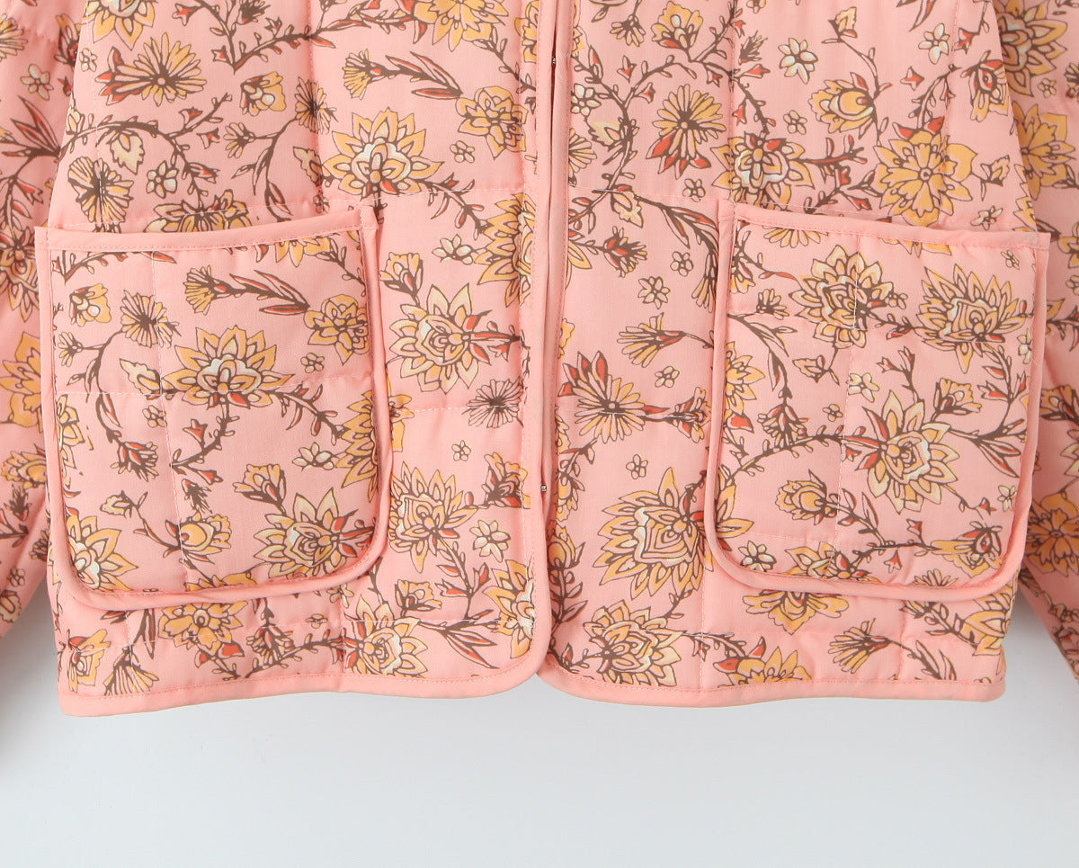 Oranji ® | Jas met patchwork en bloemenprint en staande kraag