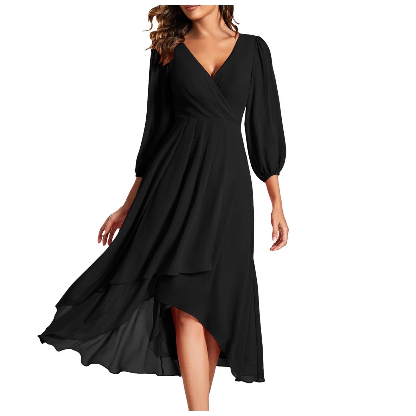 Izabella | Jurk met V-hals en asymmetrische onderkant