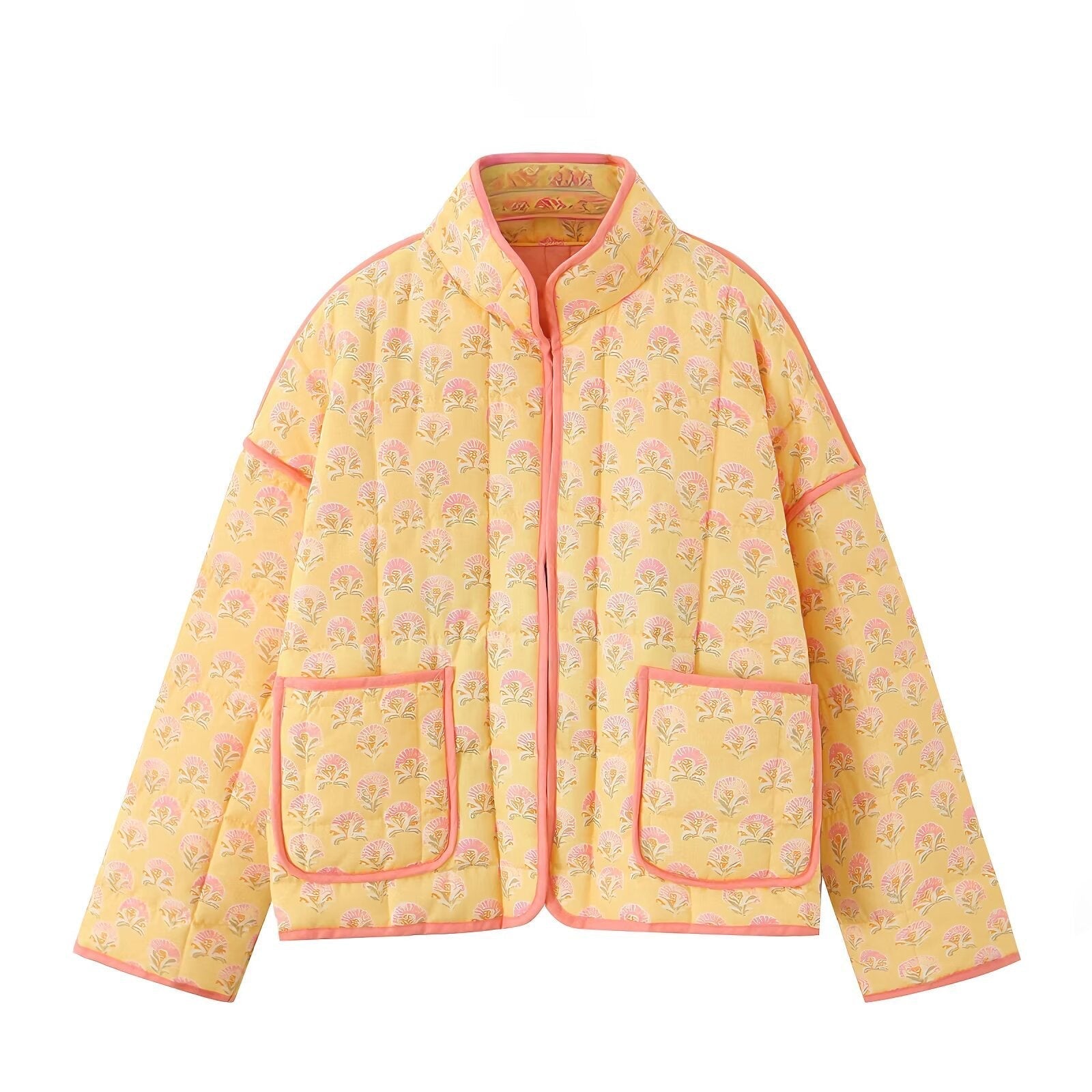 Oranji ® | Jas met patchwork en bloemenprint en staande kraag