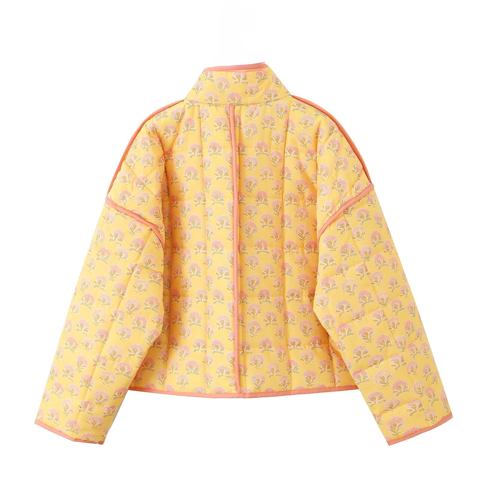 Oranji ® | Jas met patchwork en bloemenprint en staande kraag